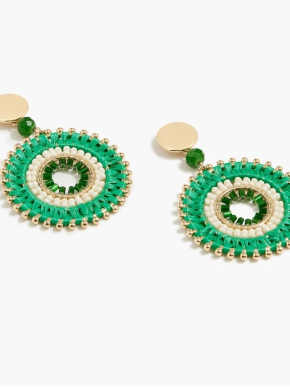 J.Crew Factory Green Gold Beaded Medallion Earrings NWT NEW